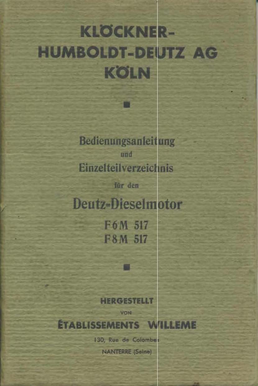 Bedienungsanleitung und Einzelteilverzeichnisfür den Deutz Dieselmotor