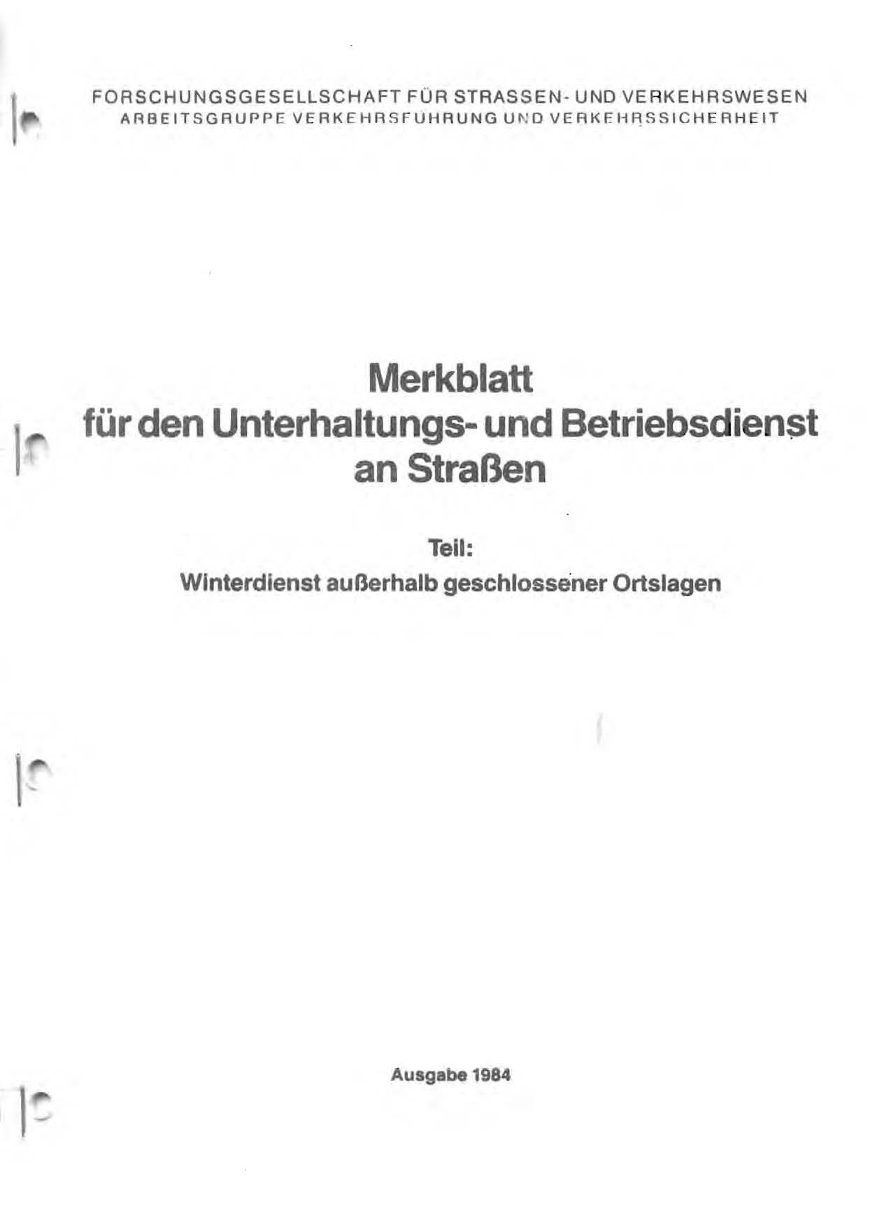 Merkblatt für den Unterhaltungs- und Betriebsdienst an Straßen