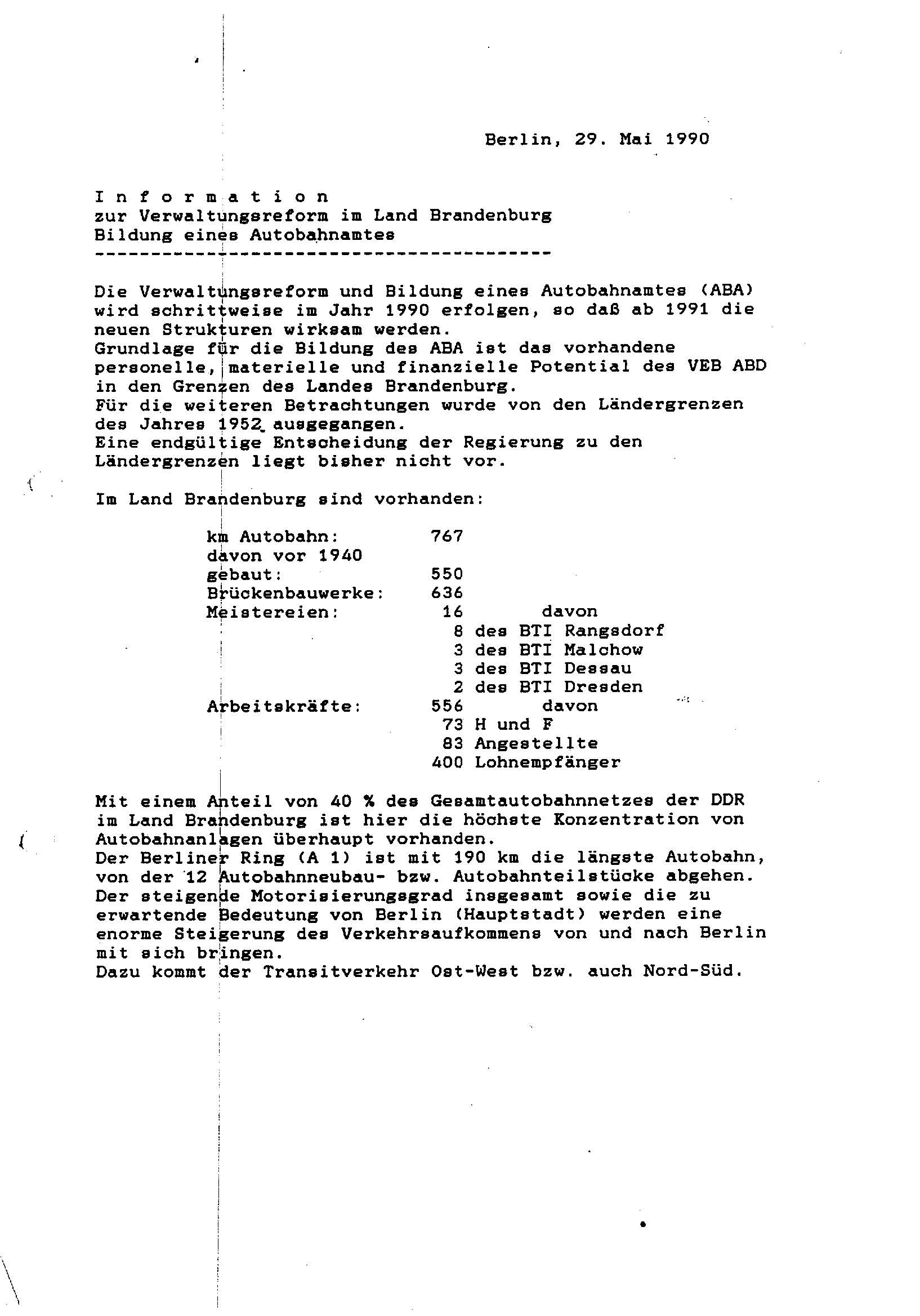 Bildung eines Autobahnamtes