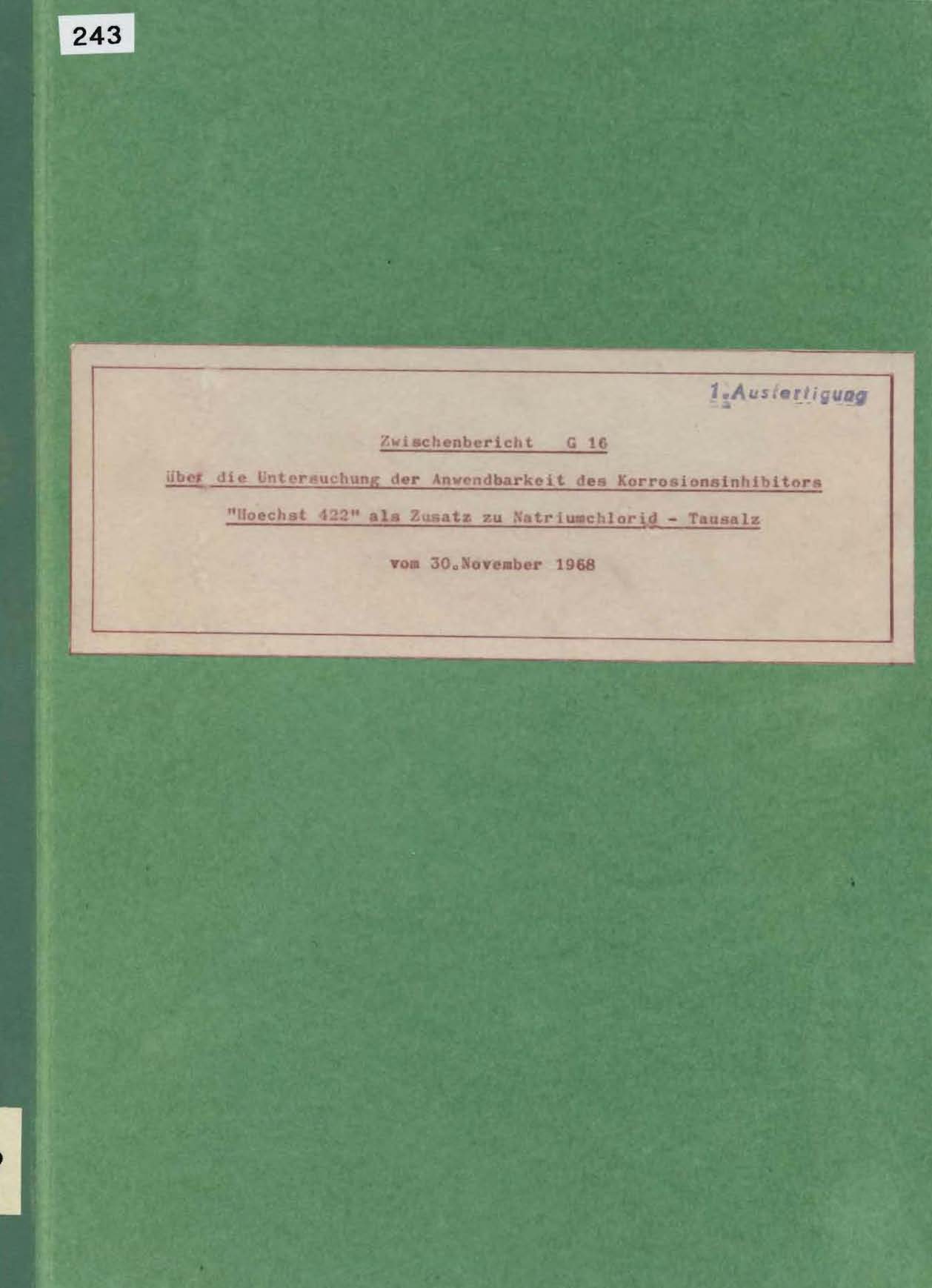 Zwischenbericht G16 über die Untersuchung der Anwendbarkeit des Korrosionsinhibitors 