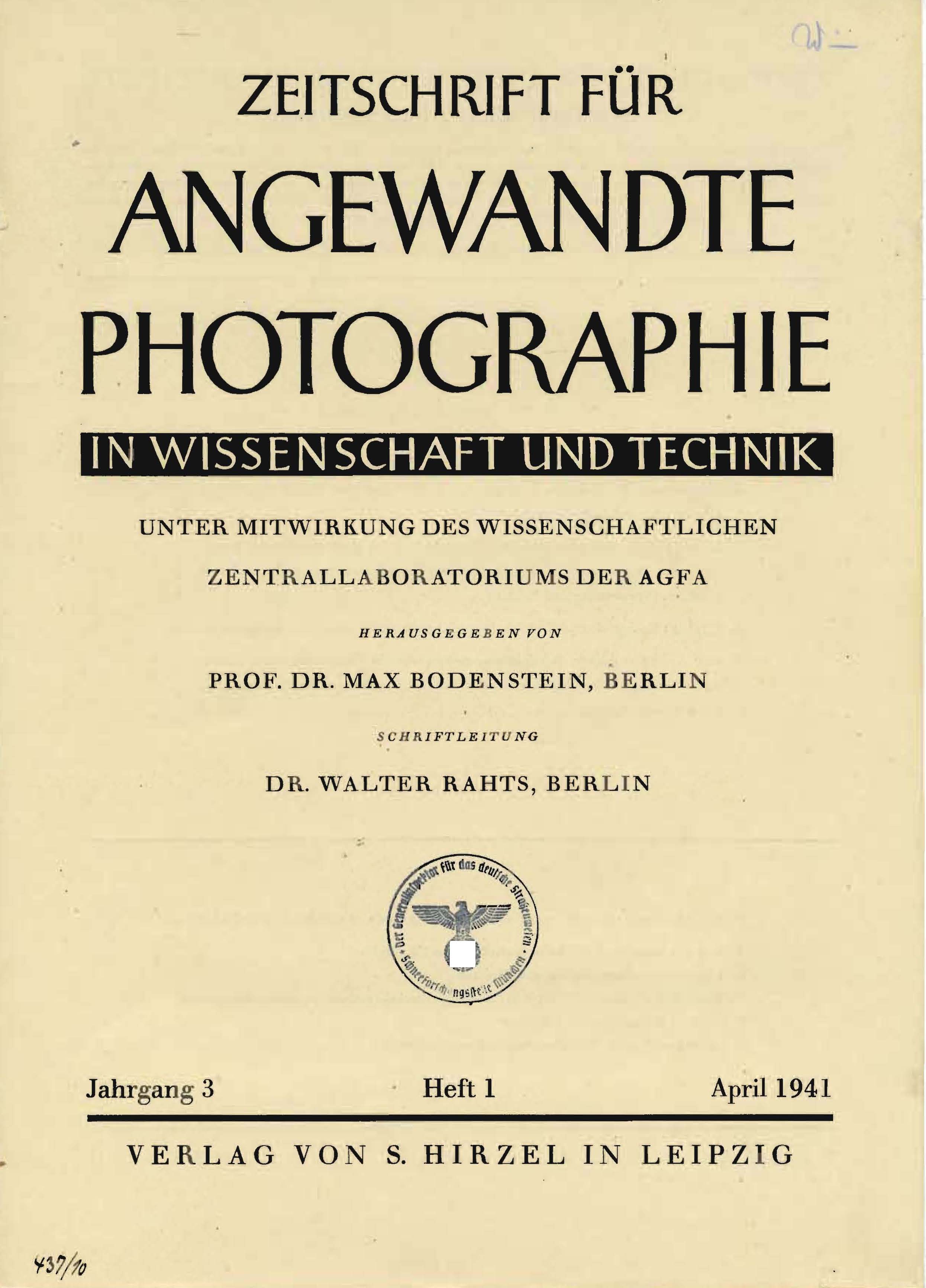 Zeitschrift für angewandte Photographie in Wissenschaft und Technik