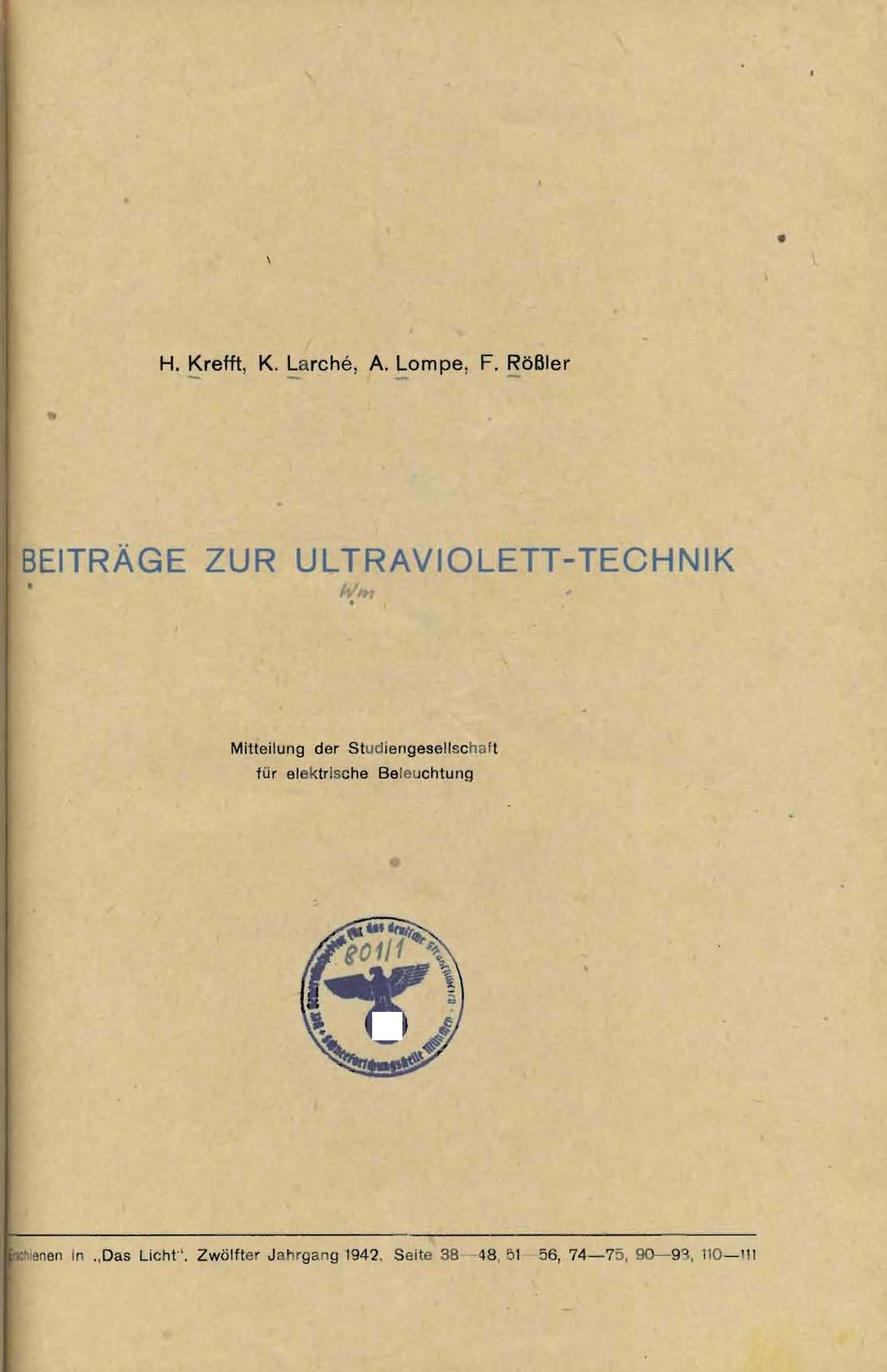 Beiträge zur Ultraviolett-Technik