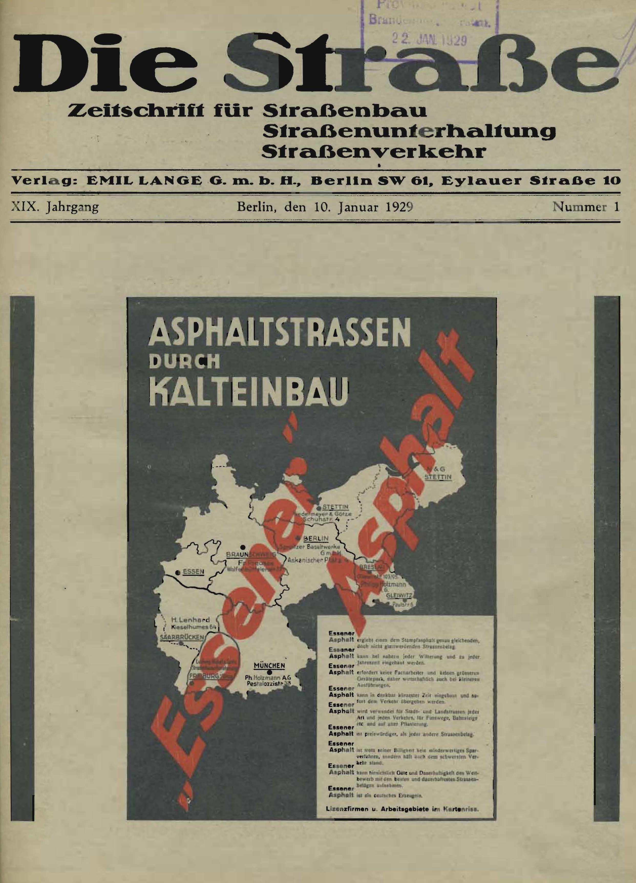 Die Straße, Zeitschrift für Straßen-bau, Straßenunterhaltung, Straßen-verkehr, XIX. Jahrgang Nr. 1-24