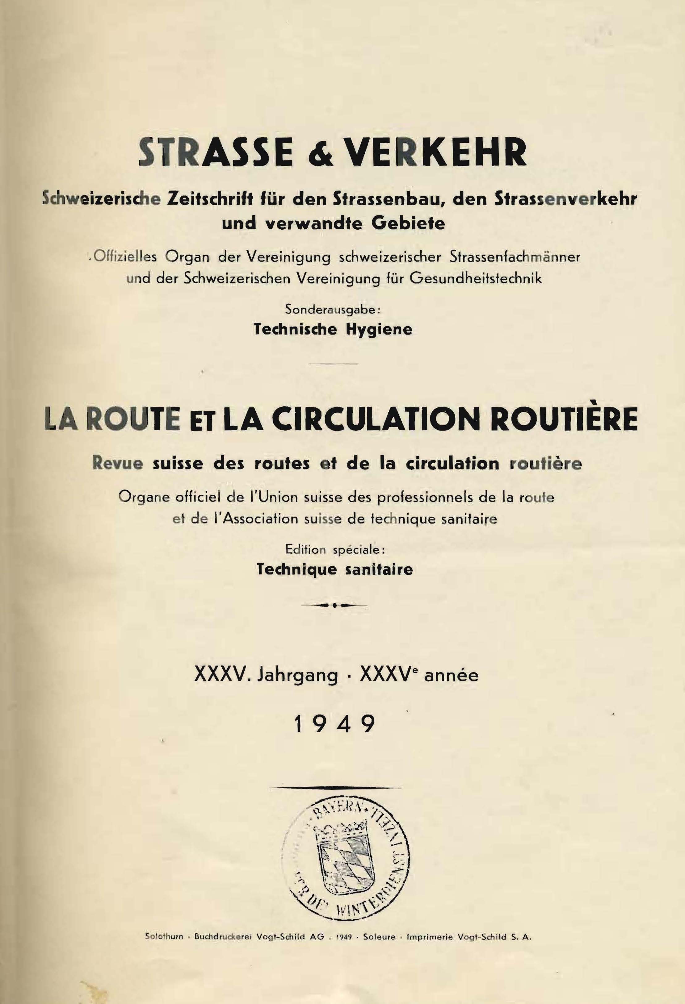 Strasse & Verkehr, Sonderausgabe: Technische Hygiene, XXXV. Jahrgang 1949