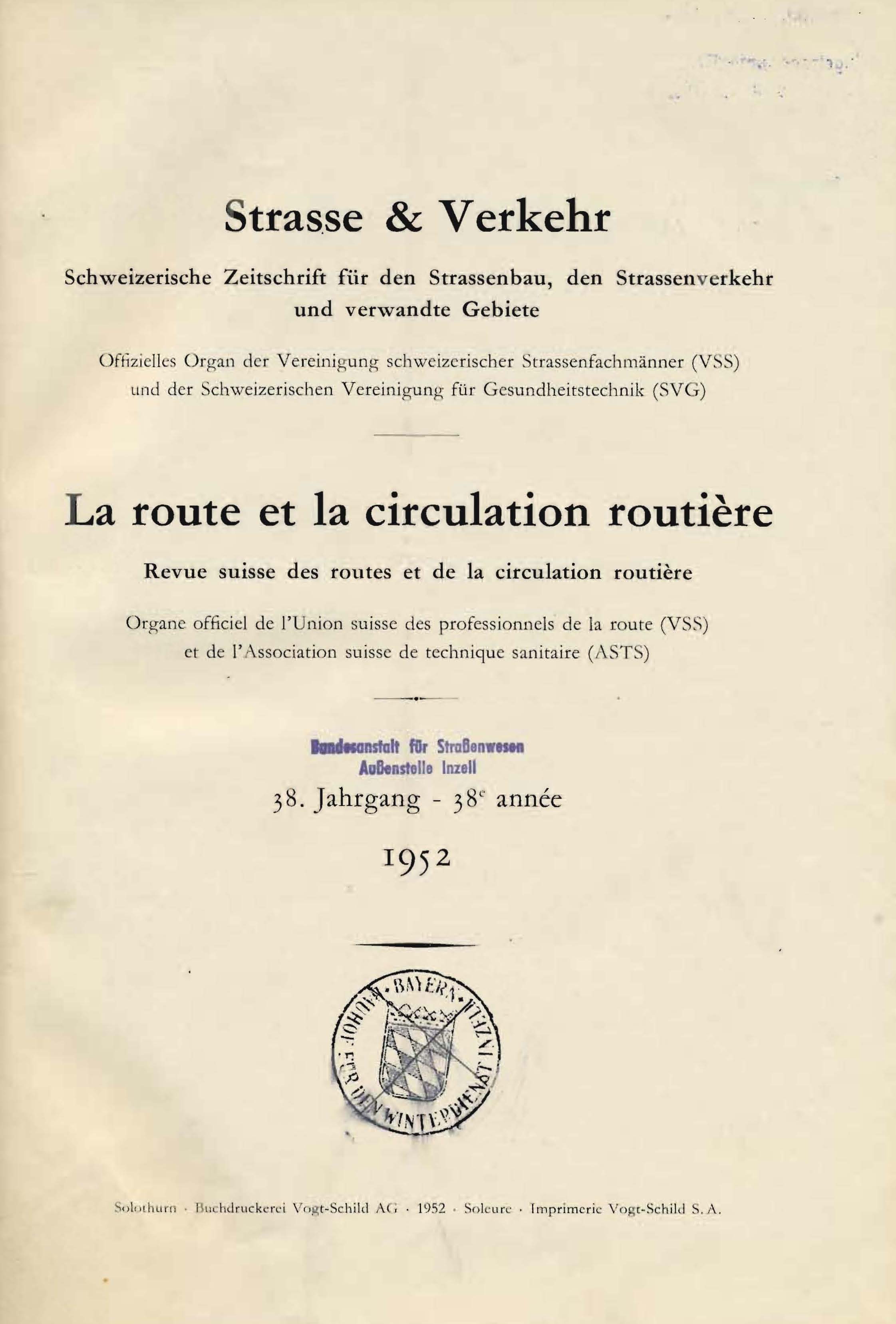 Strasse & Verkehr, 38. Jahrgang 1952