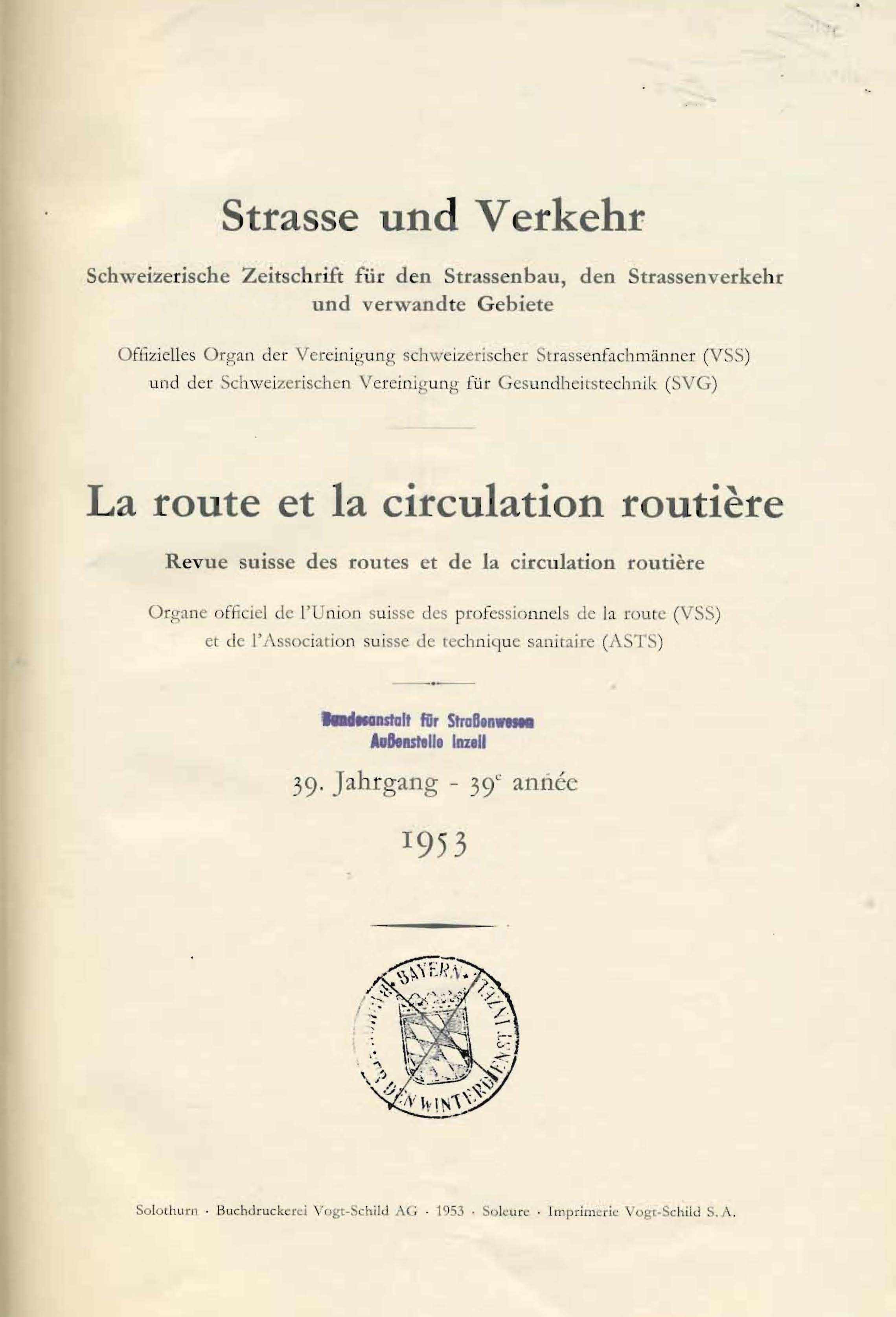 Strasse & Verkehr, 39. Jahrgang 1953