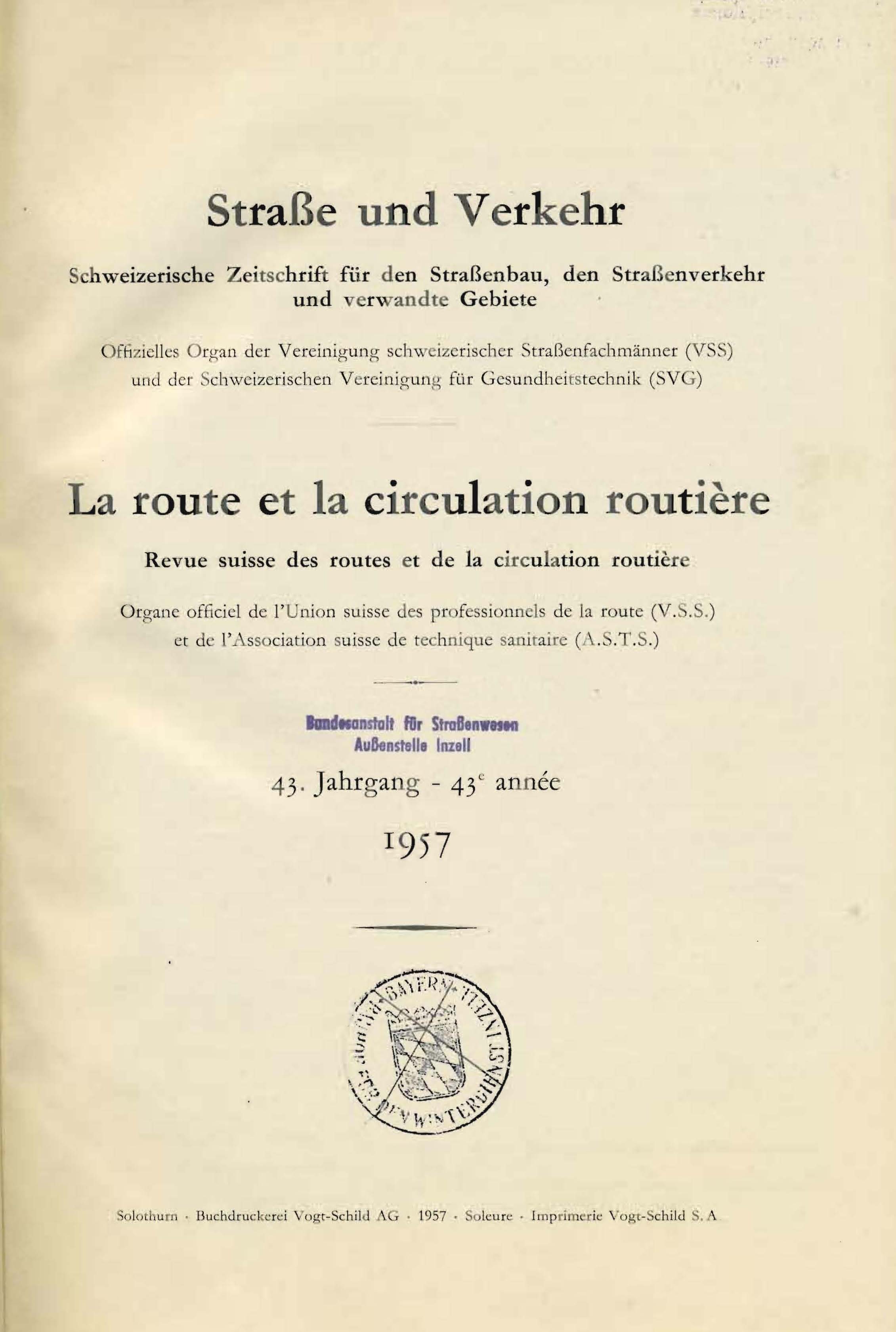 Strasse und Verkehr, 43. Jahrgang 1957