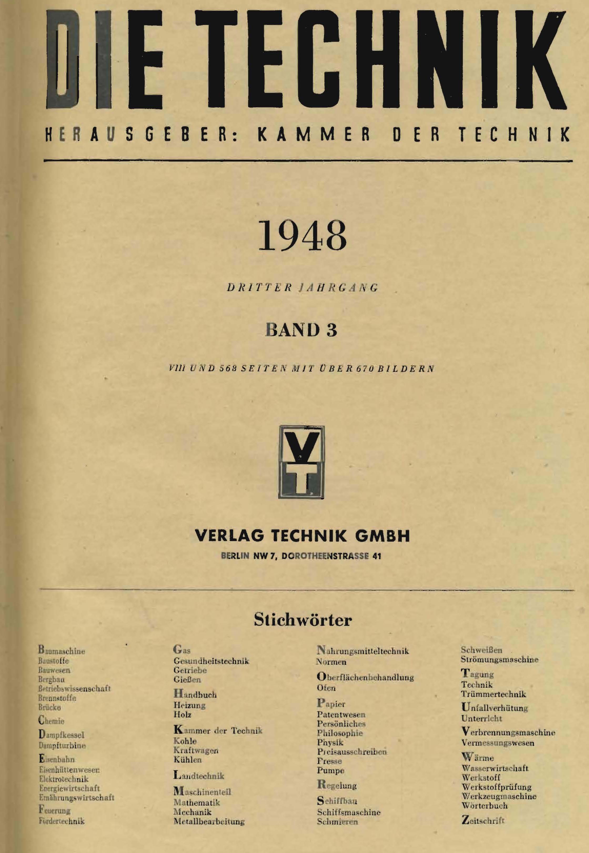 Die Technik, 1948, Dritter Jahrgang, Band 3